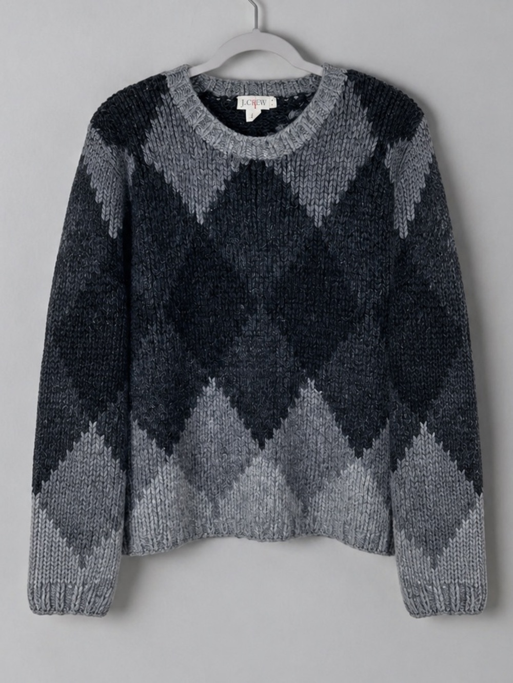 Vintage 90s J Crew Womens Wool Chunky Sweater Large Argyle Heritage Heavy Winter